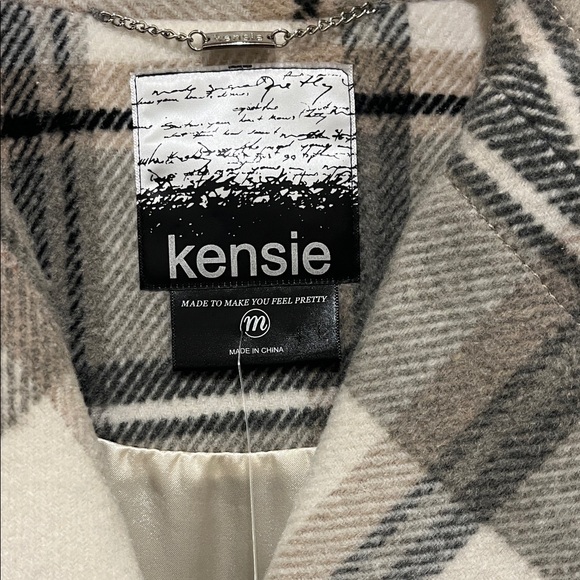 Kensie Women's Trench Coat - Gray and Cream Plaid - Picture 2 of 4